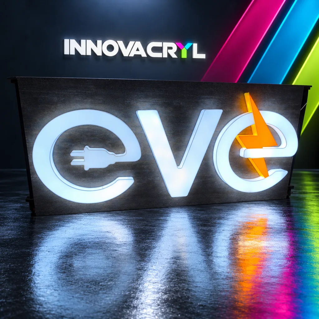 Aviso iluminado EVE en acrílico
