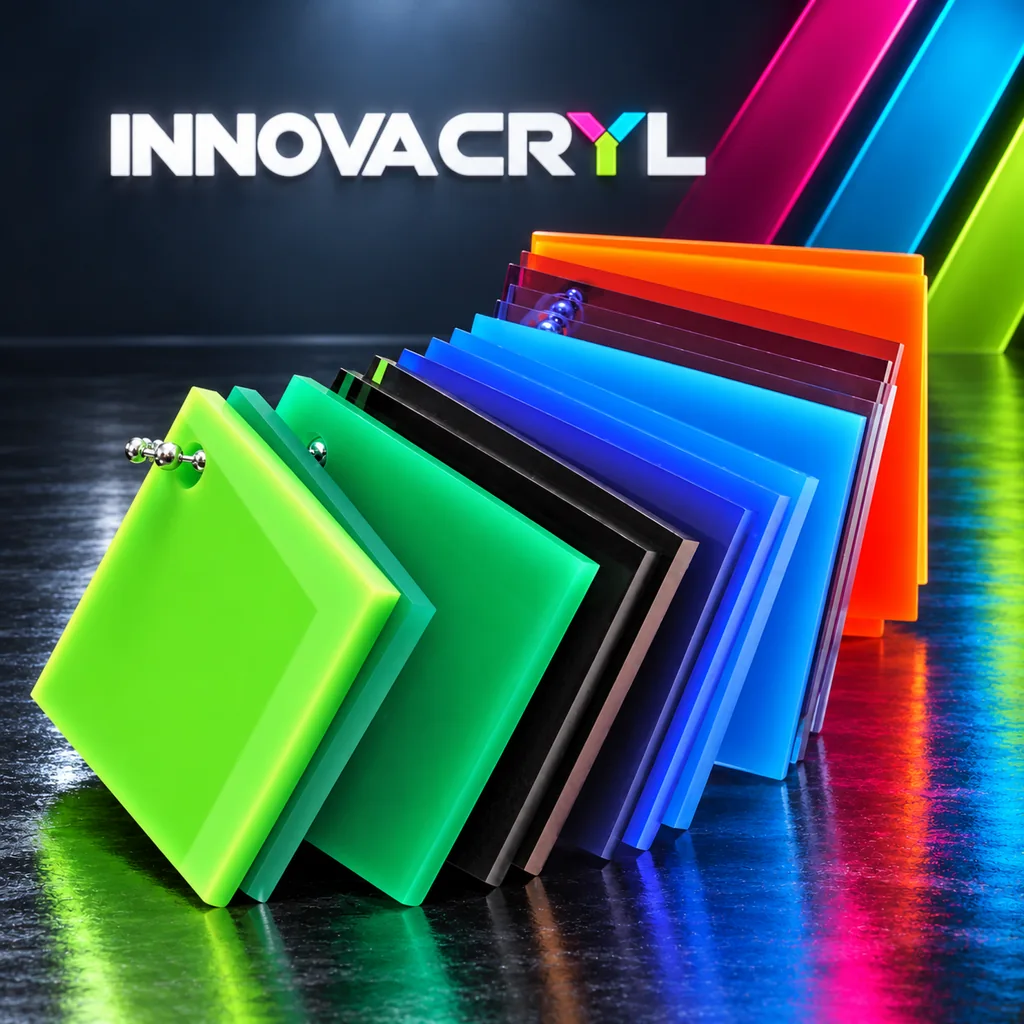 Láminas de acrílico de colores en abanico, en estudio Innovacryl