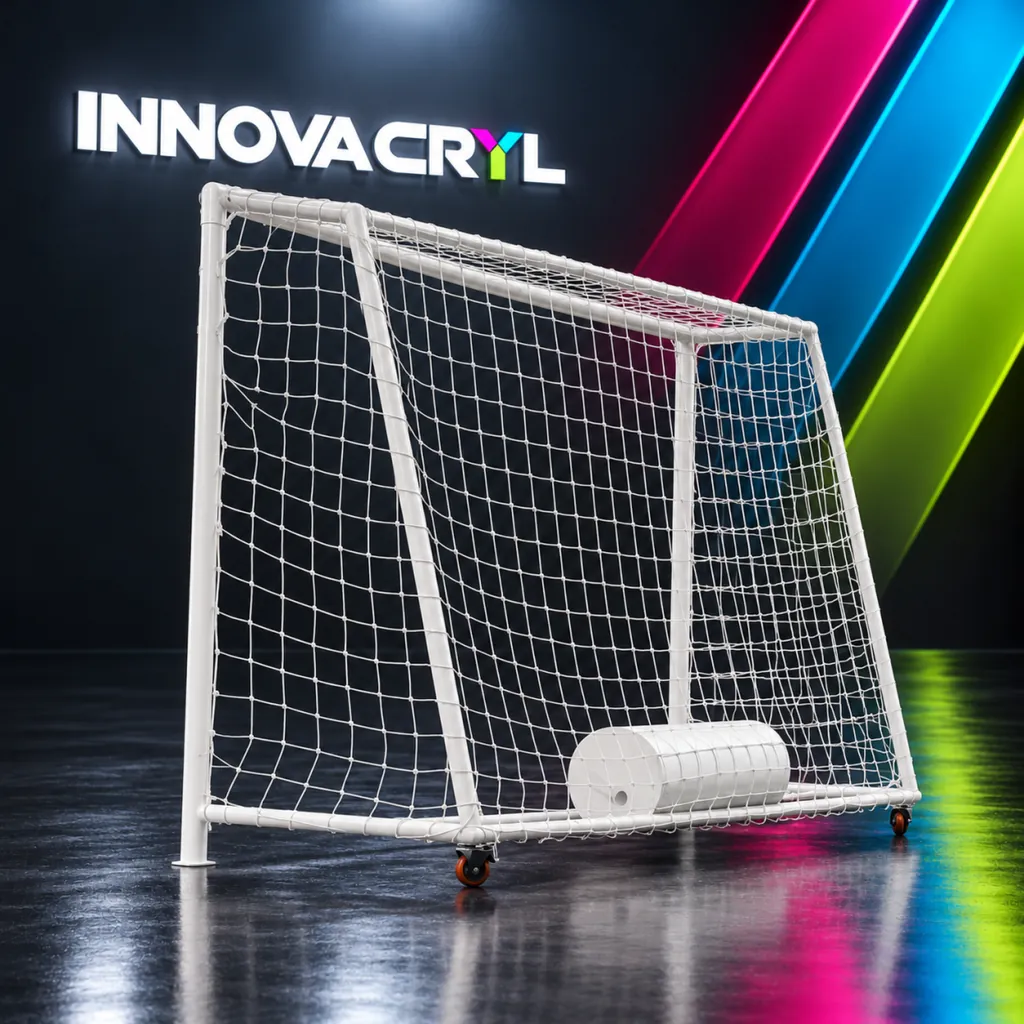 Arco de fútbol con su malla blanca, en estudio Innovacryl